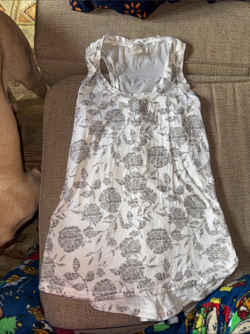 CALIA by Carrie Underwood White & Gray Floral Racerback Tank